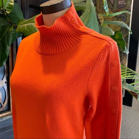 Anthropologie Tisbury Orange Mock Neck Arm Snaps Fitted Wool Sweater - Picture 10 of 13